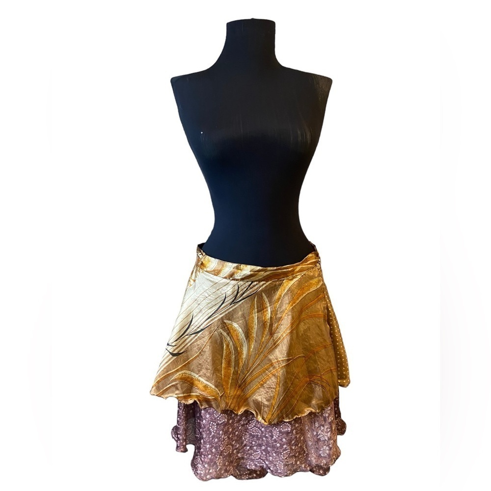 Kariza Designs Gold Purple Silk Reversible Wrap Skirt